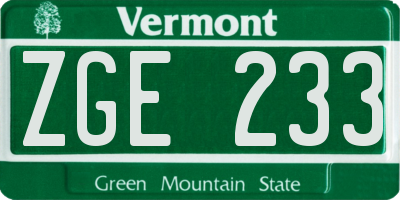 VT license plate ZGE233