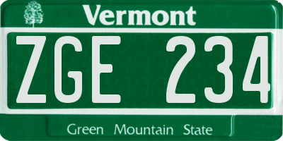 VT license plate ZGE234