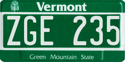 VT license plate ZGE235