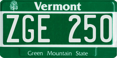 VT license plate ZGE250