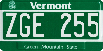 VT license plate ZGE255