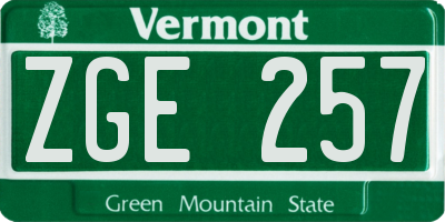VT license plate ZGE257