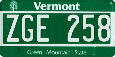 VT license plate ZGE258