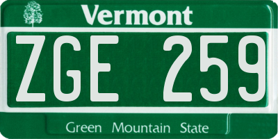 VT license plate ZGE259