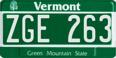 VT license plate ZGE263