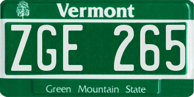 VT license plate ZGE265