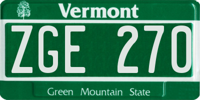 VT license plate ZGE270