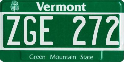 VT license plate ZGE272