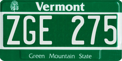 VT license plate ZGE275