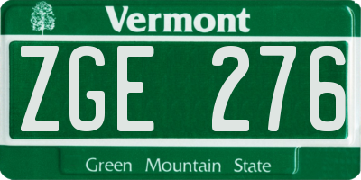 VT license plate ZGE276