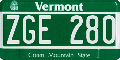 VT license plate ZGE280