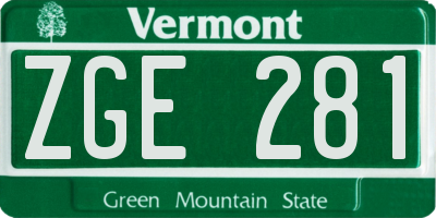 VT license plate ZGE281
