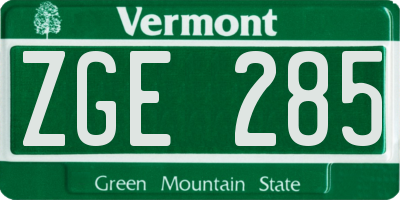 VT license plate ZGE285