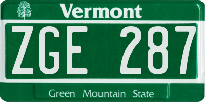 VT license plate ZGE287