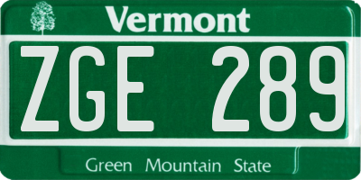 VT license plate ZGE289
