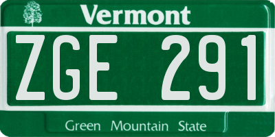 VT license plate ZGE291