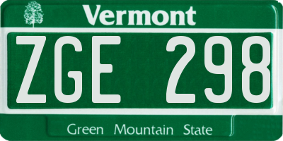 VT license plate ZGE298