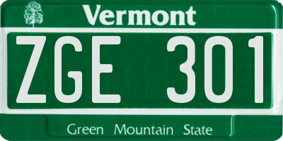 VT license plate ZGE301