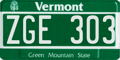 VT license plate ZGE303