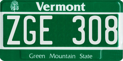 VT license plate ZGE308
