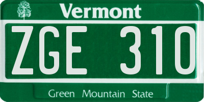 VT license plate ZGE310