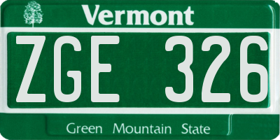 VT license plate ZGE326