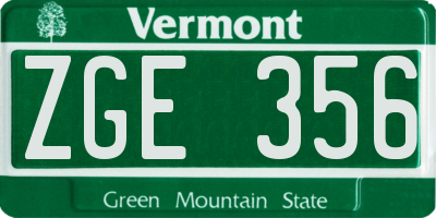 VT license plate ZGE356