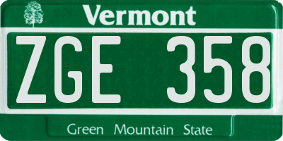 VT license plate ZGE358