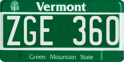 VT license plate ZGE360