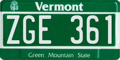 VT license plate ZGE361