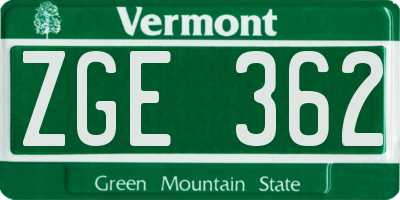 VT license plate ZGE362