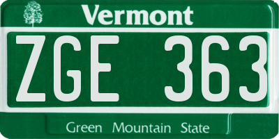 VT license plate ZGE363