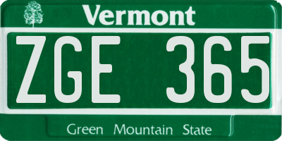 VT license plate ZGE365