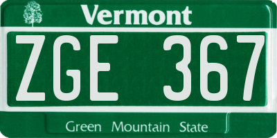 VT license plate ZGE367