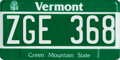 VT license plate ZGE368