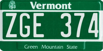 VT license plate ZGE374