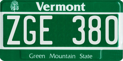 VT license plate ZGE380