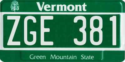 VT license plate ZGE381