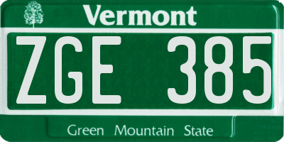 VT license plate ZGE385