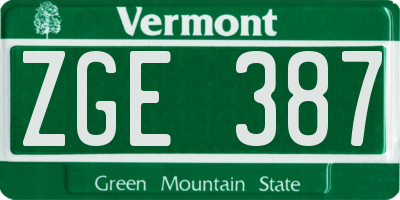VT license plate ZGE387