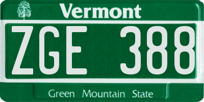VT license plate ZGE388