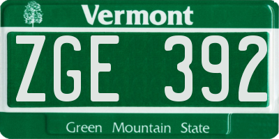 VT license plate ZGE392