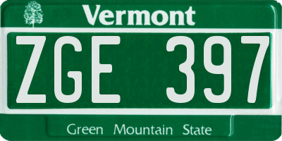VT license plate ZGE397