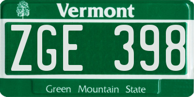 VT license plate ZGE398