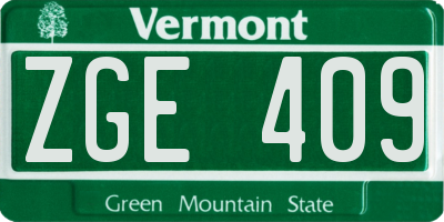 VT license plate ZGE409