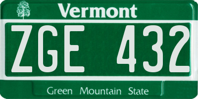 VT license plate ZGE432