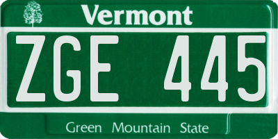 VT license plate ZGE445