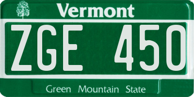VT license plate ZGE450