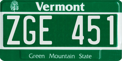 VT license plate ZGE451