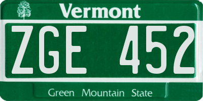 VT license plate ZGE452